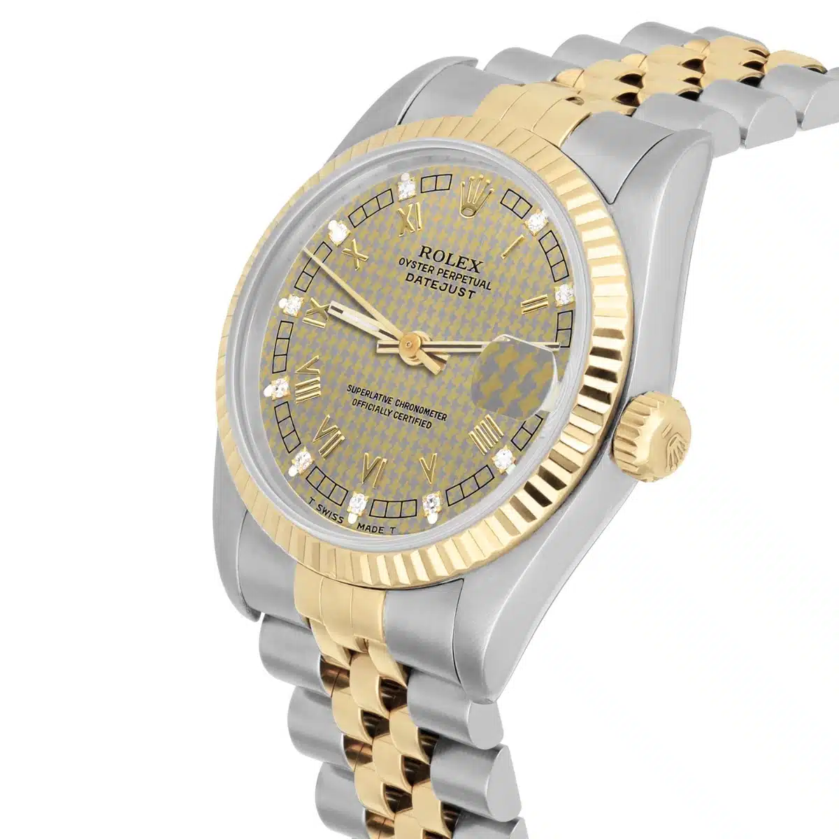 Rolex Datejust 31mm 68273 Champagne Houndstooth Diamond Dial Two Tone Watch Circa 1993 – image 3