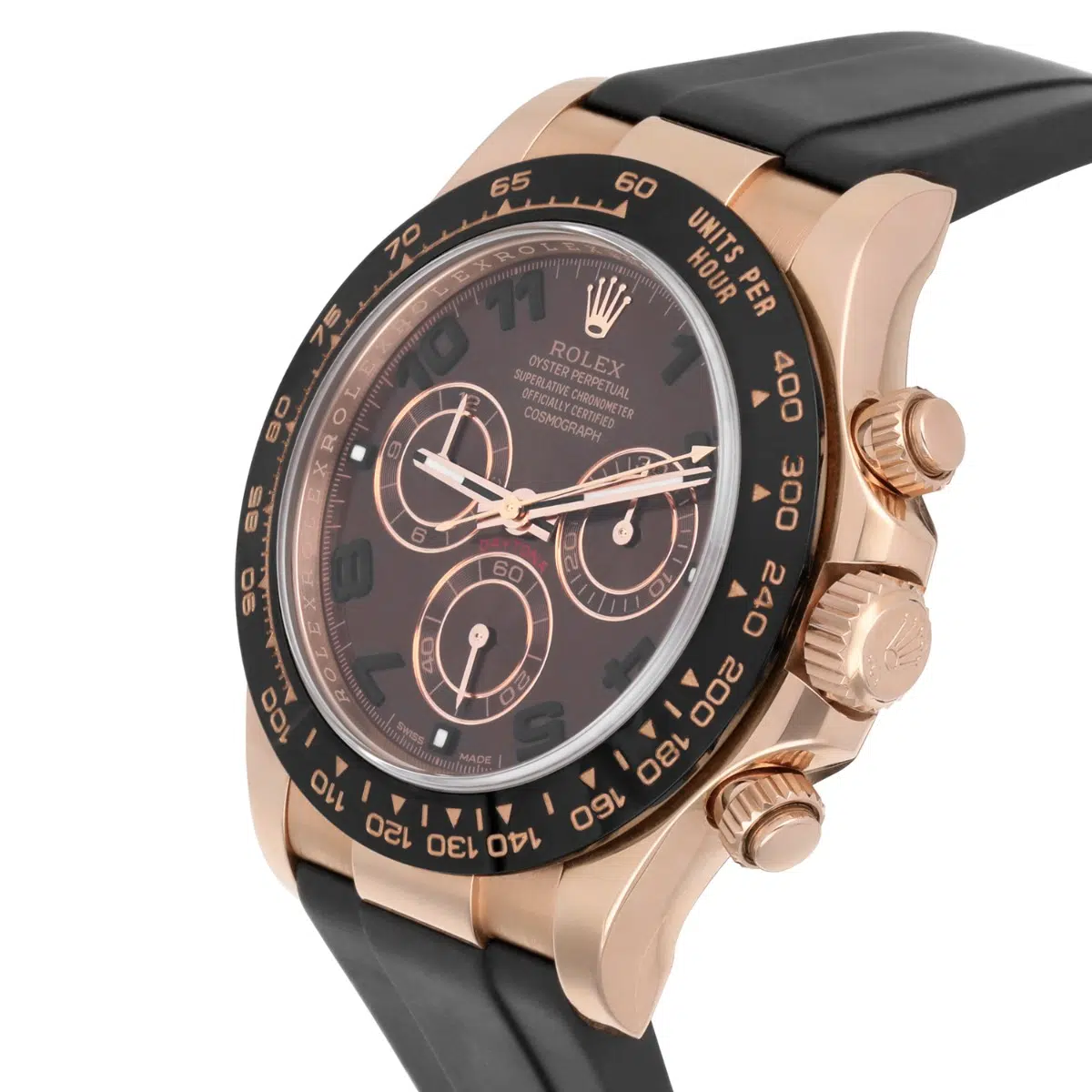 Rolex Daytona 18k Rose Gold Chocolate Arabic Dial Rubber Band 40mm Watch 116515 – image 5