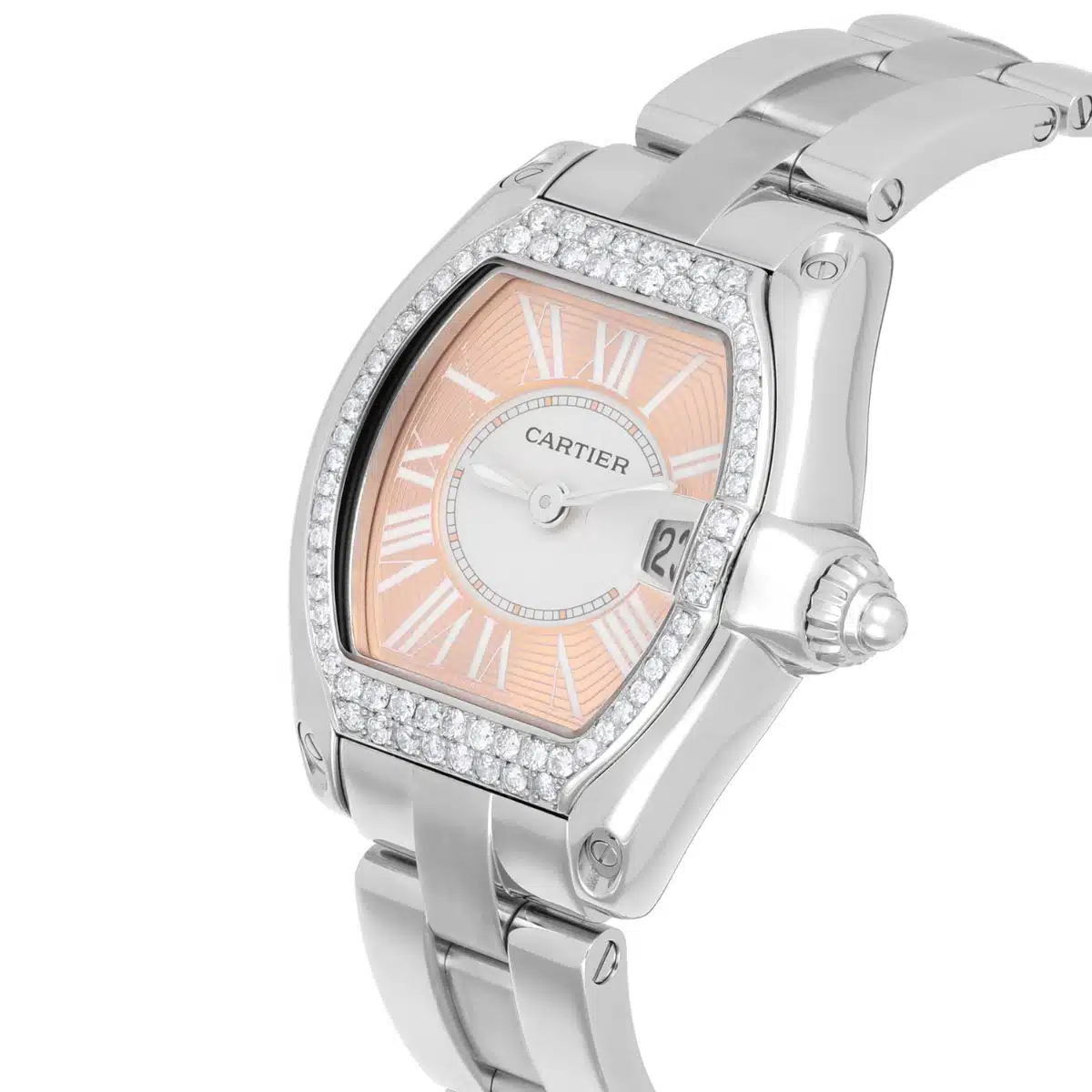 Cartier Roadster Sm W62016V3 Ladies Peach Dial Stainless Steel Watch with Diamond Bezel – image 3