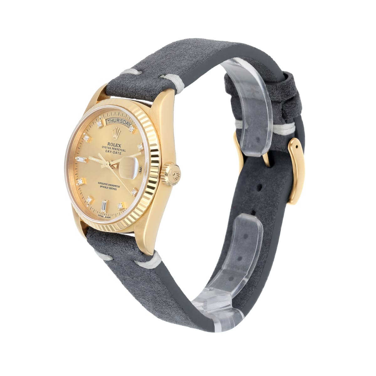 Rolex Day-Date 18238 36 mm 18K Yellow Gold Watch Fluted Bezel Champagne Diamond