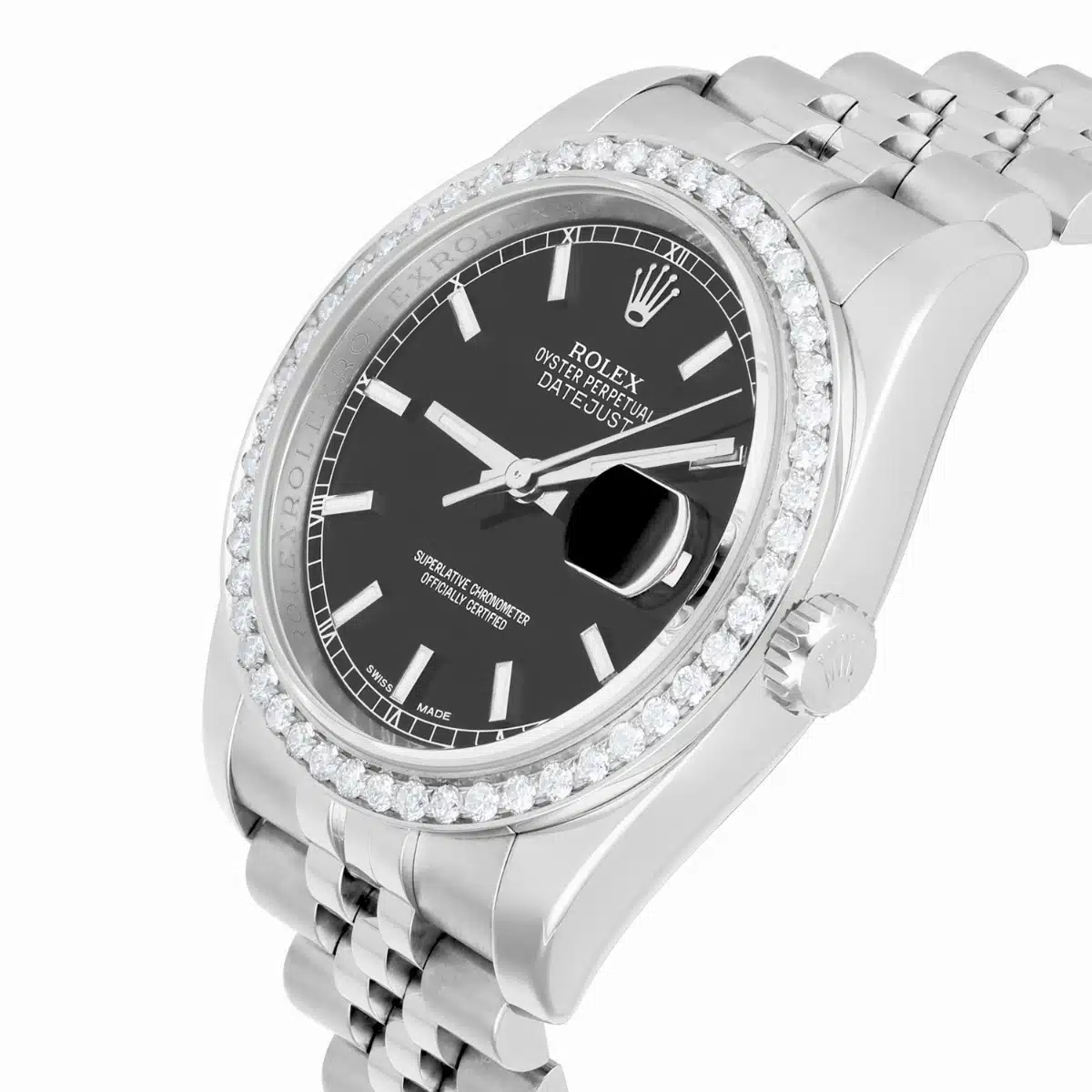 Rolex Datejust 36 Diamond Bezel Black Index Dial Jubilee Band Watch – image 6