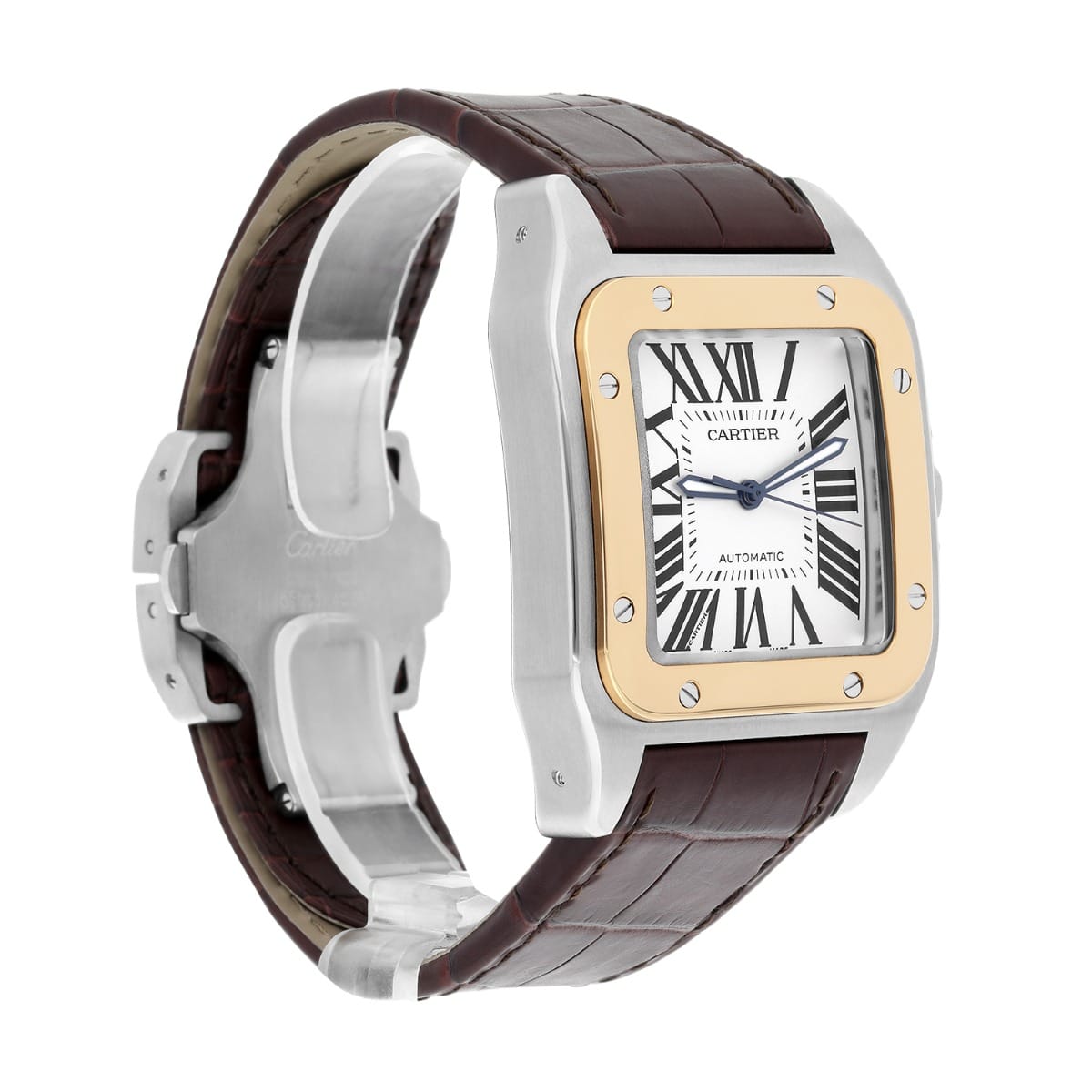 Cartier Santos 100 w20072x7 Stainless Steel/Yellow Gold White Dial Mens Watch