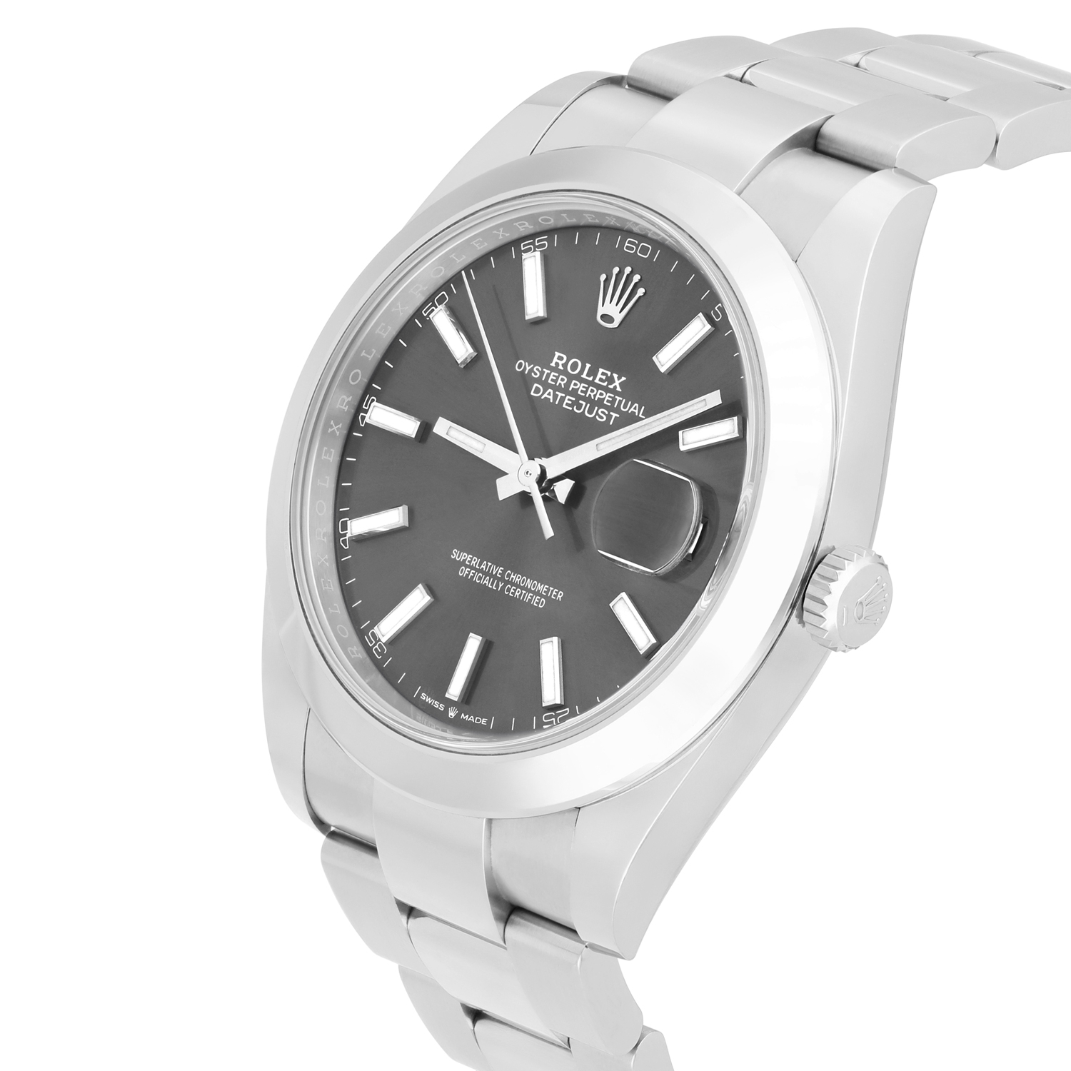 Rolex Datejust 41 Steel Grey Index Dial Mens Oyster Watch Complete 126300