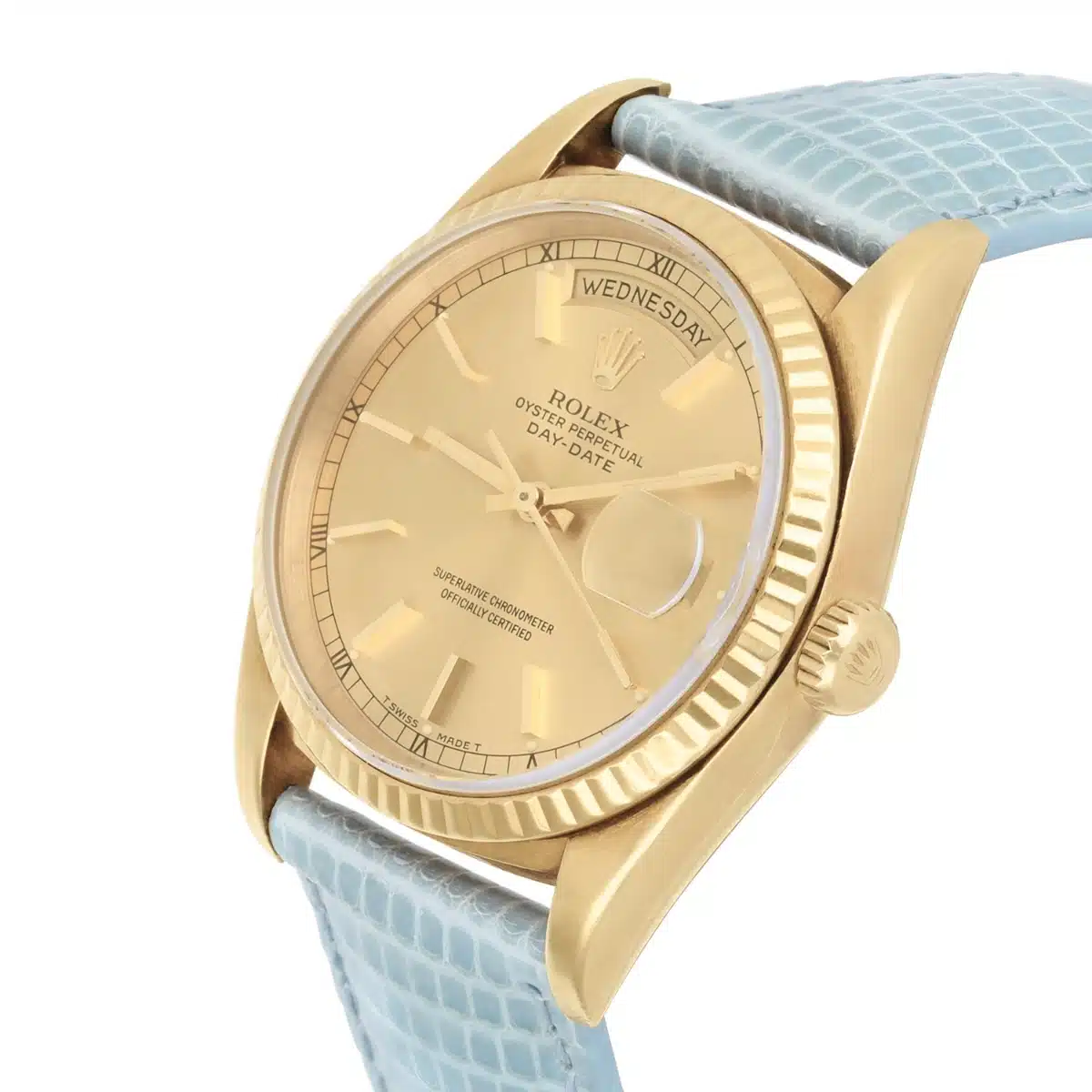 Rolex Day-Date 18238 36mm 18K Yellow Gold Fluted Bezel Champagne Dial Leather Strap – image 3