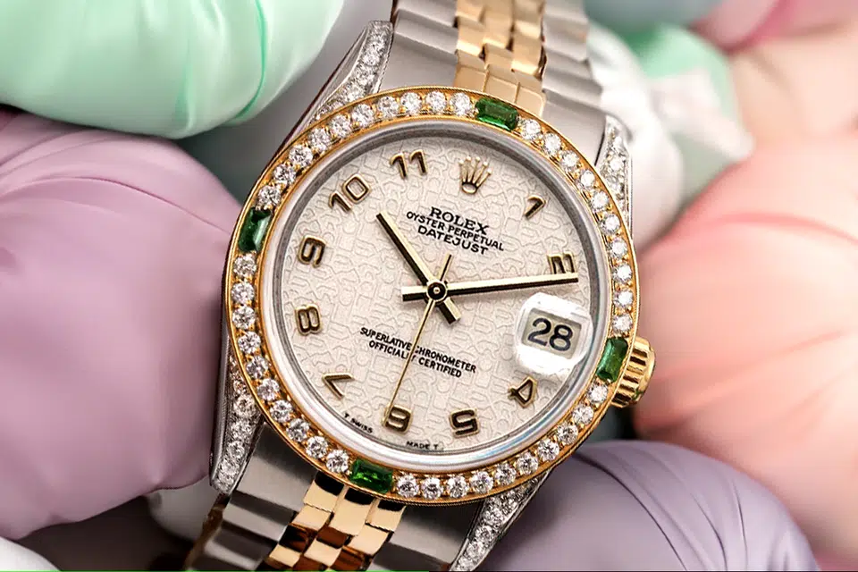 Rolex Datejust 68273 31 Cream Dial Two Tone Diamond & Emerald Wrist Watch – image 3