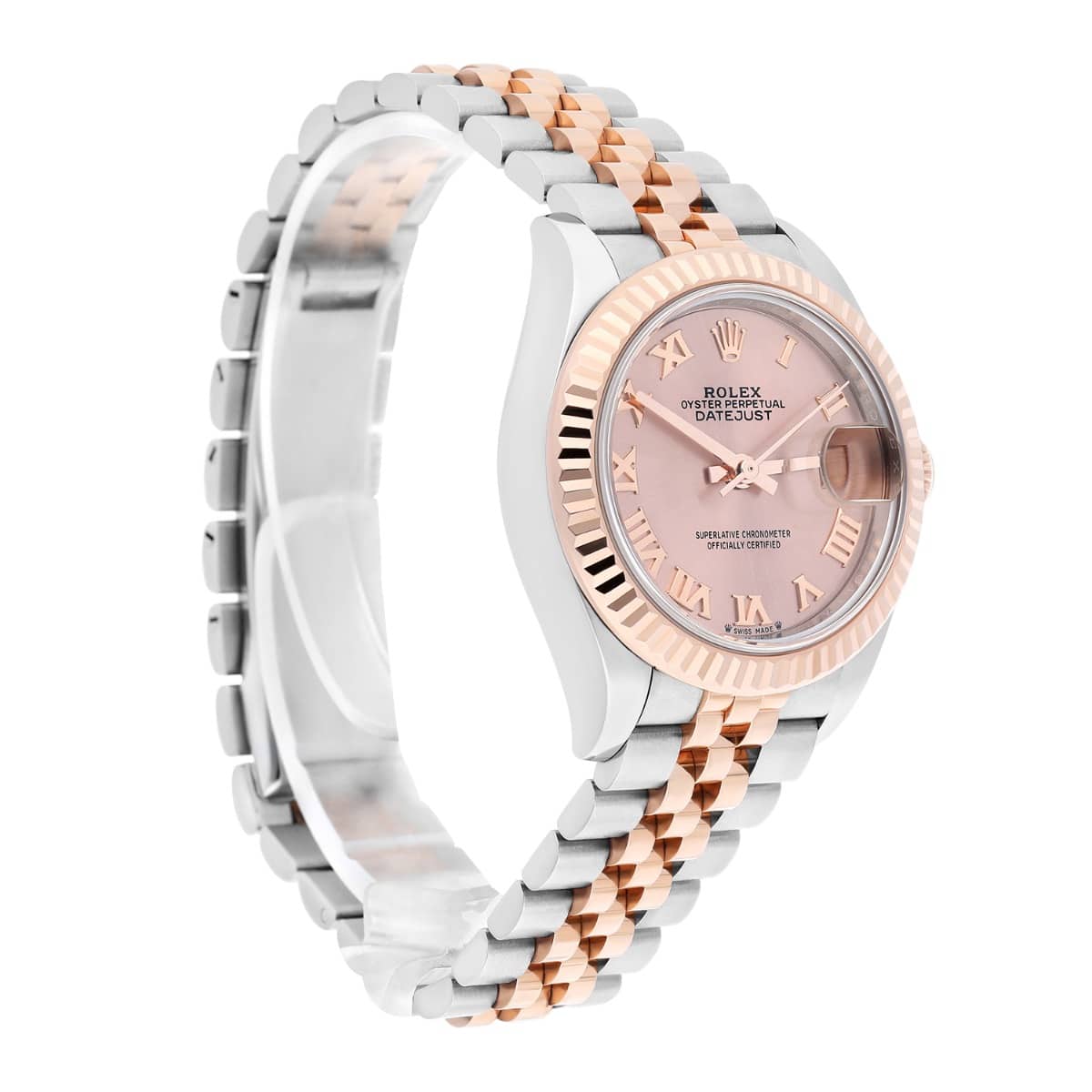 Rolex Lady Datejust 28mm Rose Gold/Steel Pink Roman Dial & Fluted Bezel Jubilee Bracelet 279171