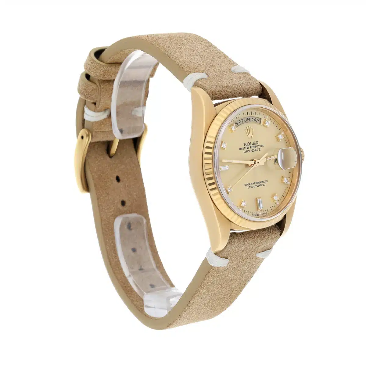 Rolex Day-Date 36mm 18238 18K Yellow Gold Watch Fluted Bezel Champagne Diamond – image 3