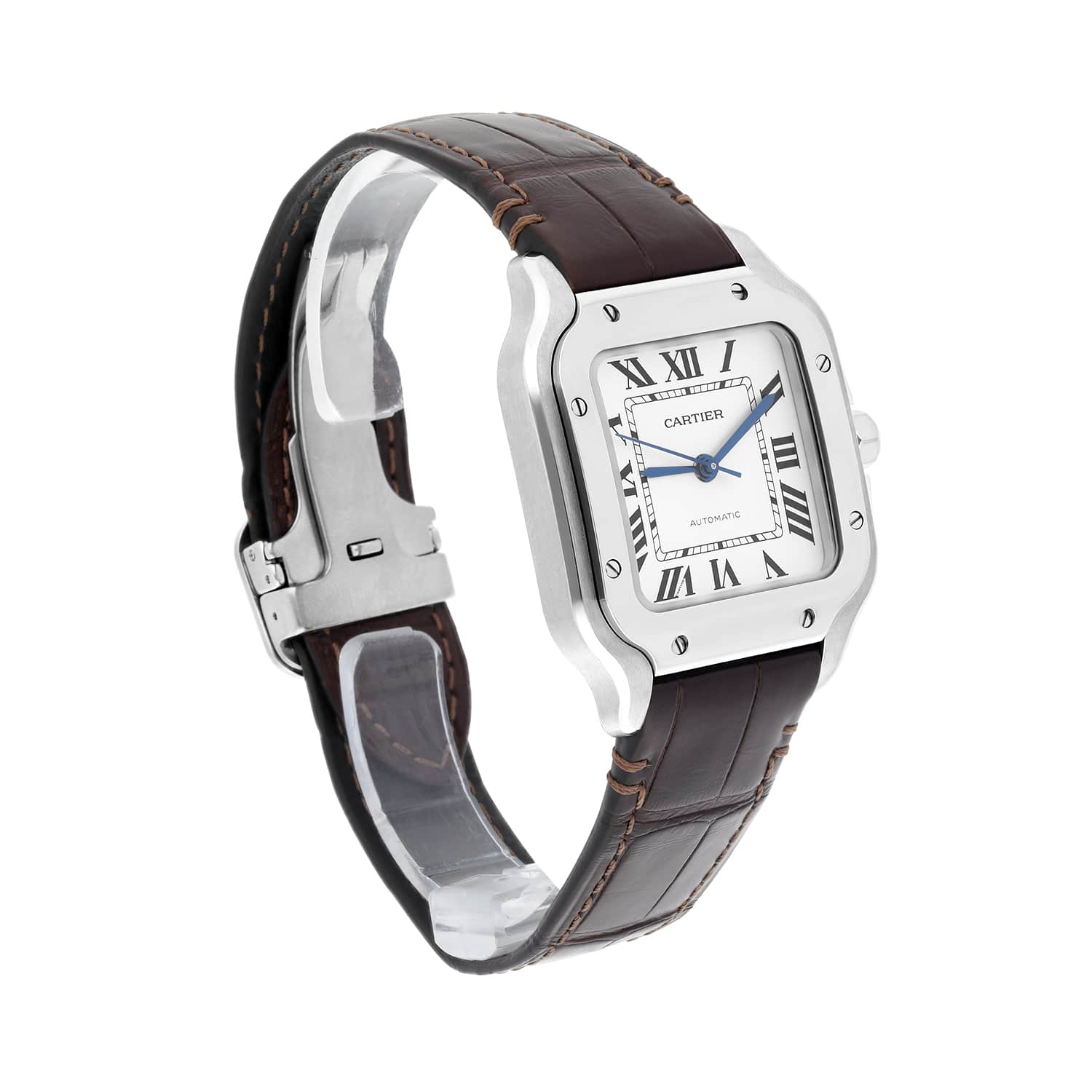 Cartier Santos De Cartier WSSA0029 Medium Size Stainless Steel Watch Leather Band