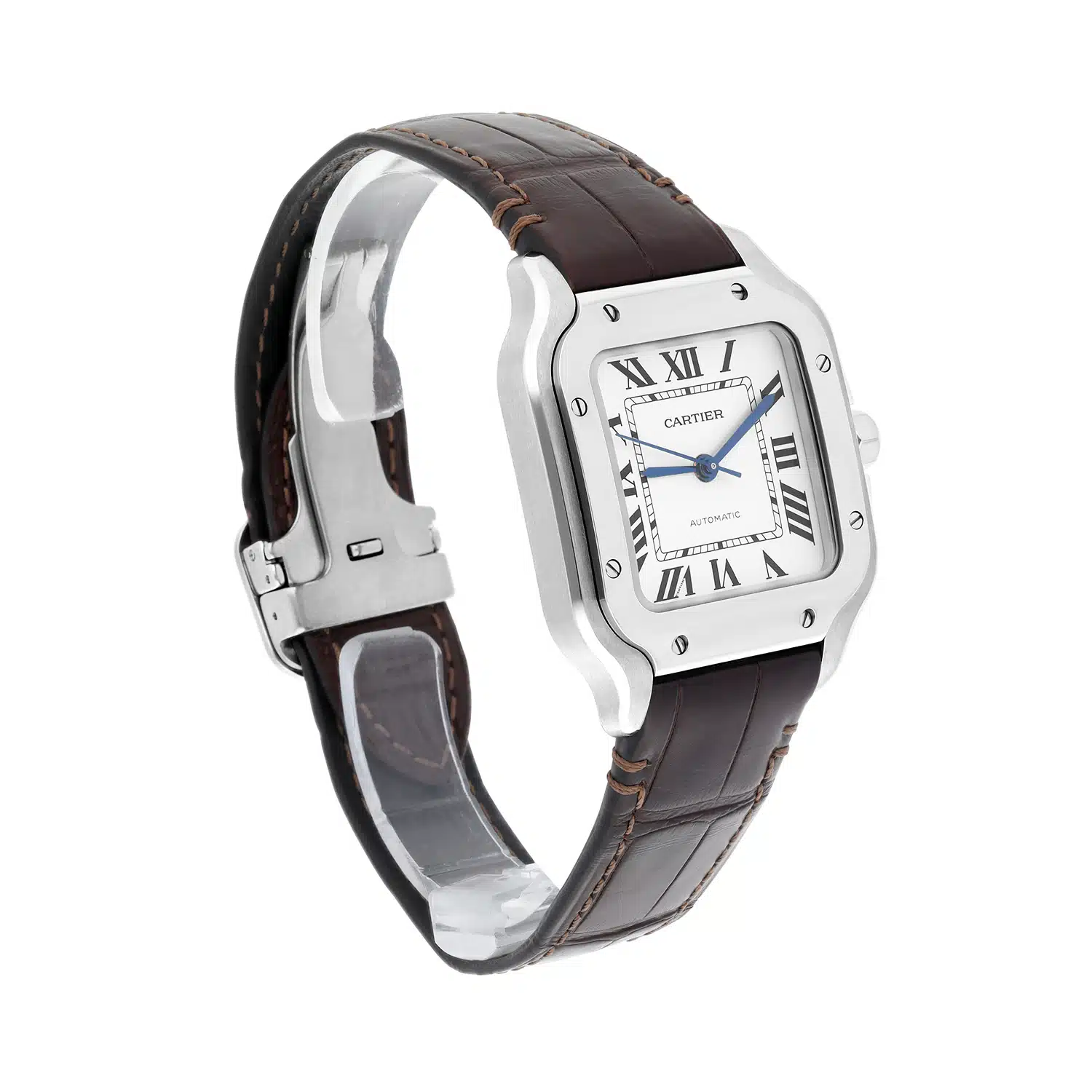 Cartier Santos De Cartier WSSA0029 Medium Size Stainless Steel Watch Leather Band – image 3
