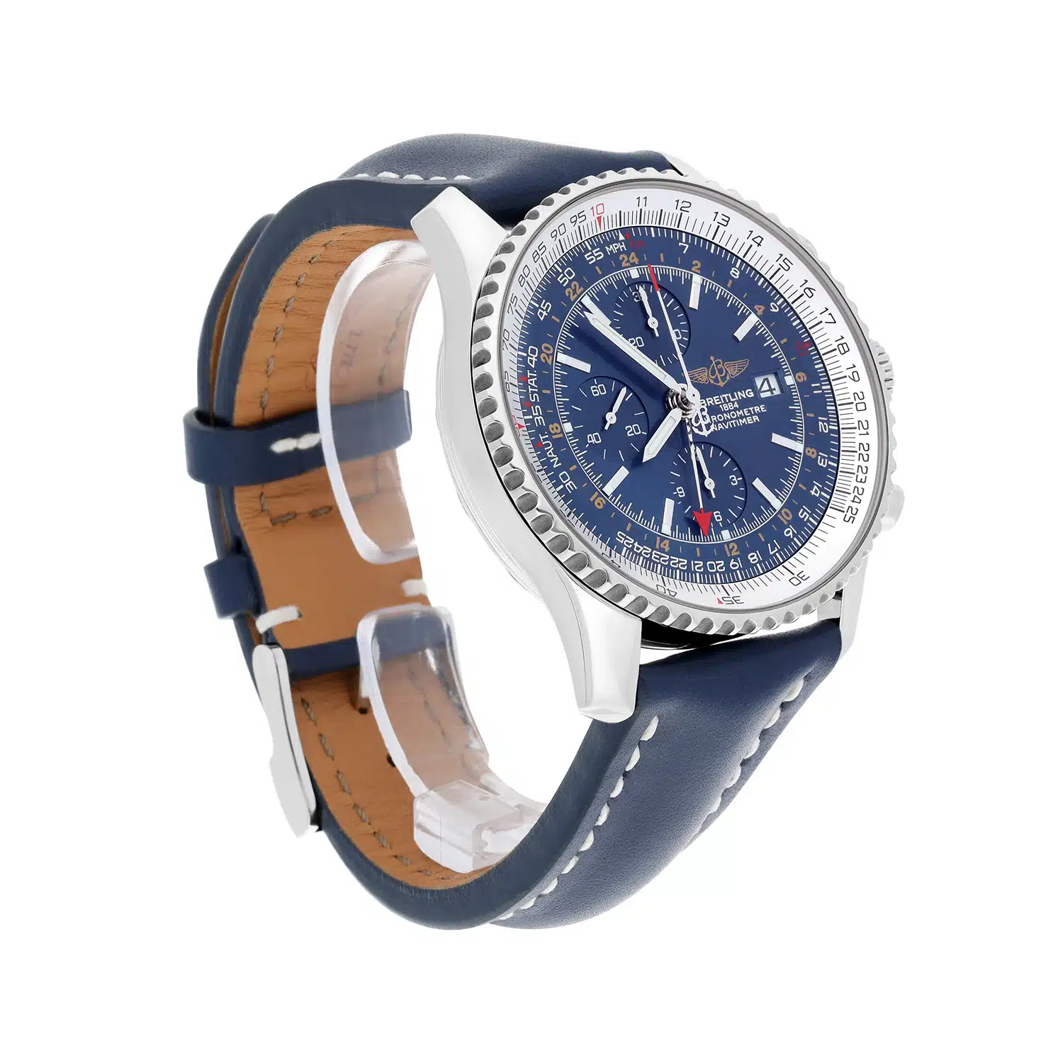 Breitling Navitimer World Blue Dial Stainless Steel Watch A24322 New Strap – image 3