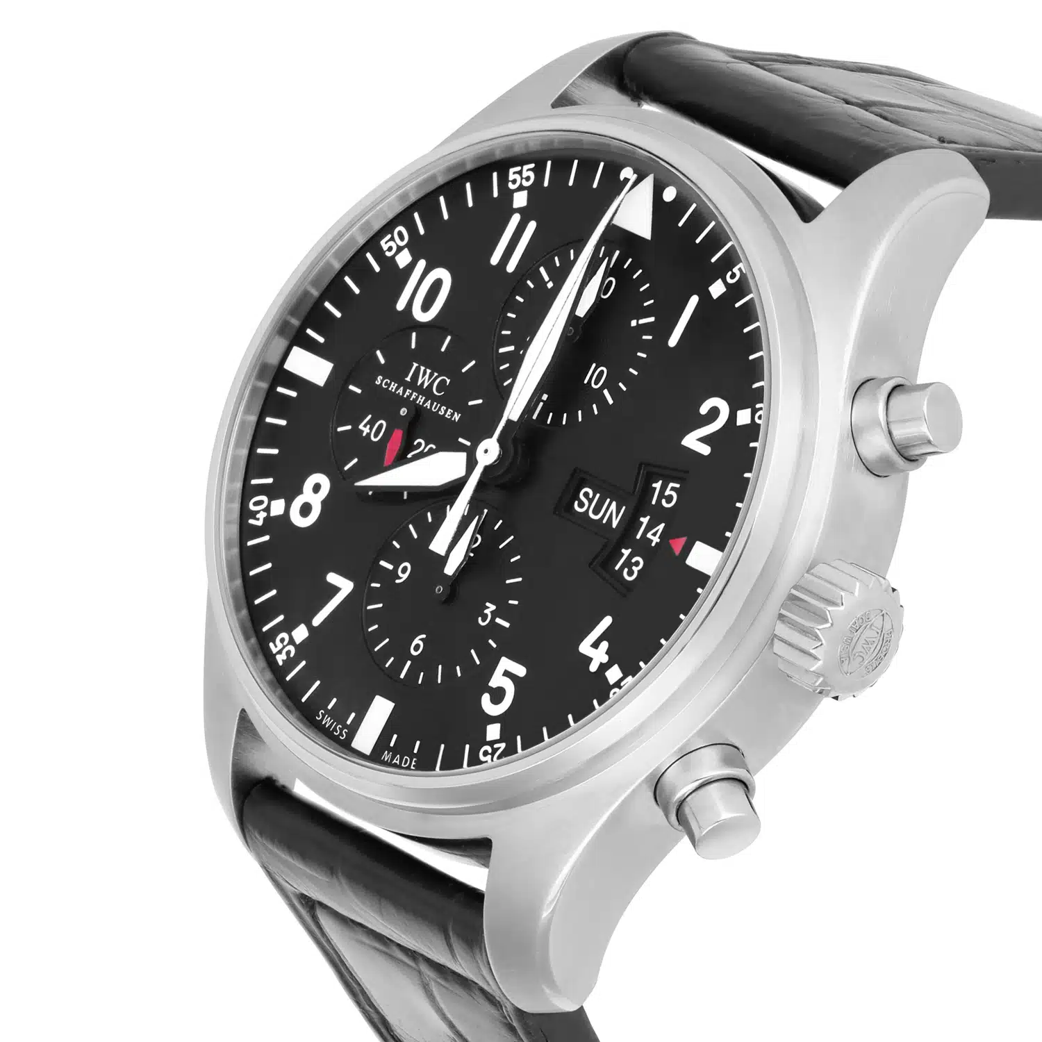 IWC Pilot watch IW377701 Chronograph Stainless Steel Mens Watch Leather Band – image 4