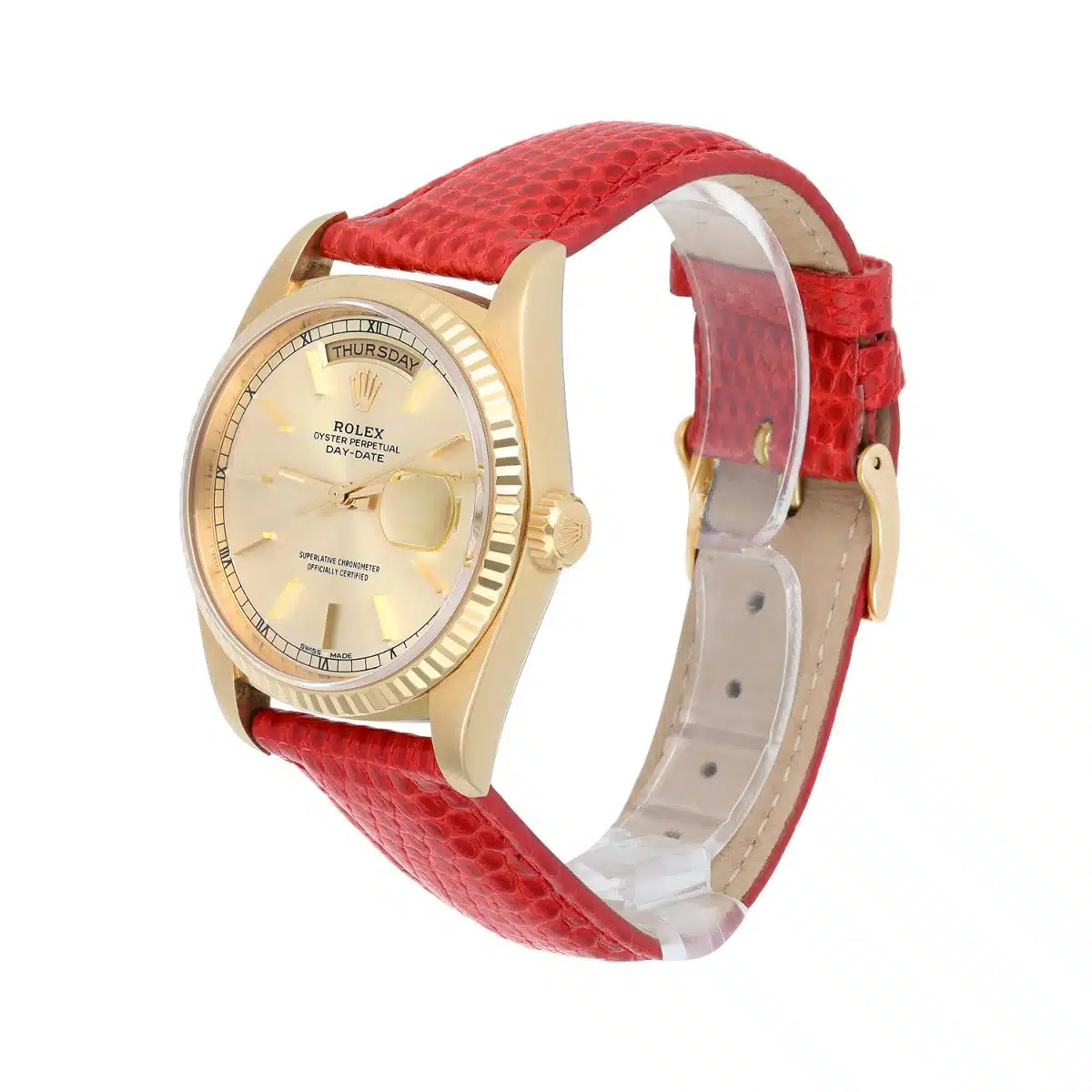 Rolex Day-Date 18238 18K Yellow Gold Watch 36m Fluted Bezel Silver Dial Unisex – image 3
