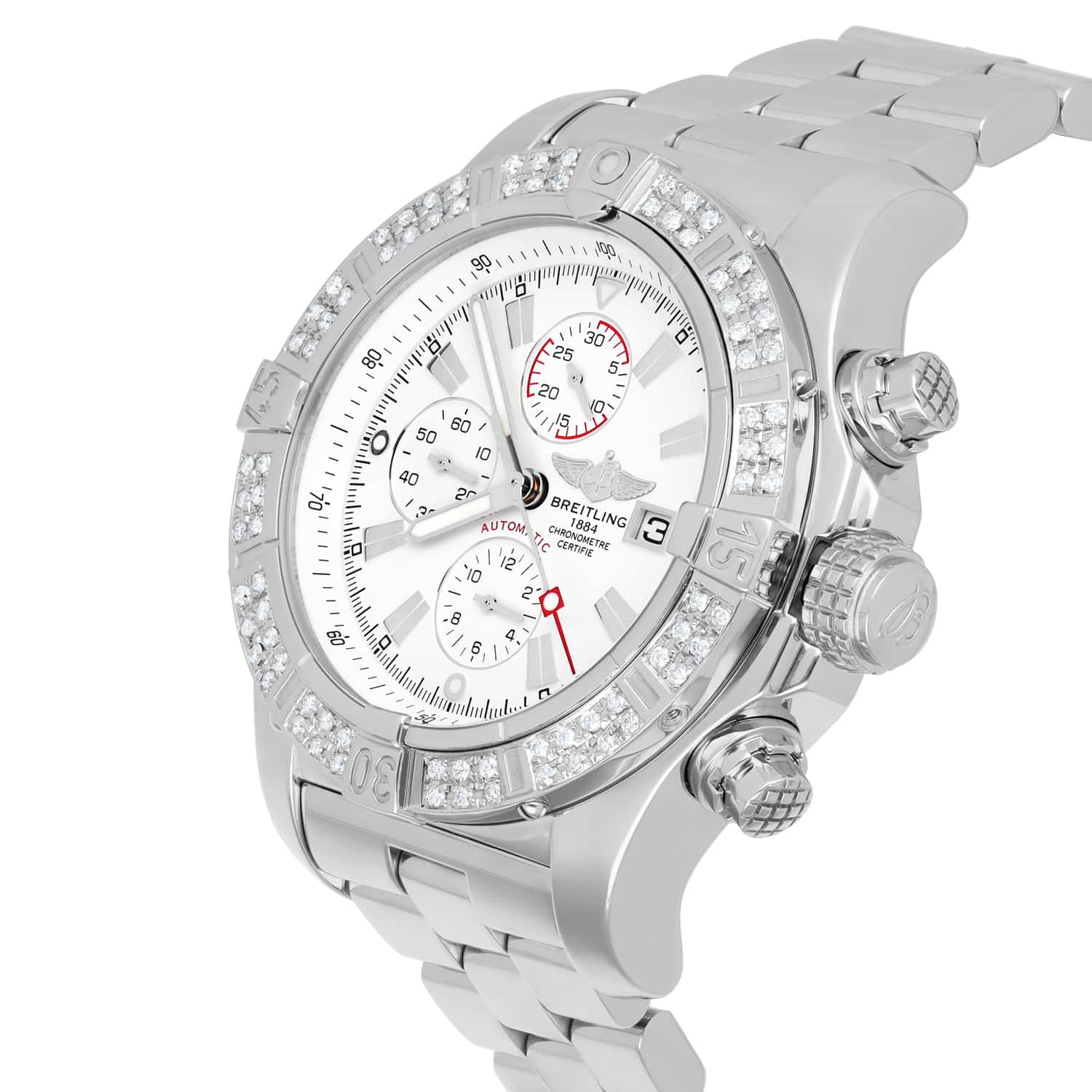 Breitling Super Avenger SS Chronograph White Index 48mm Diamond Bezel A13370