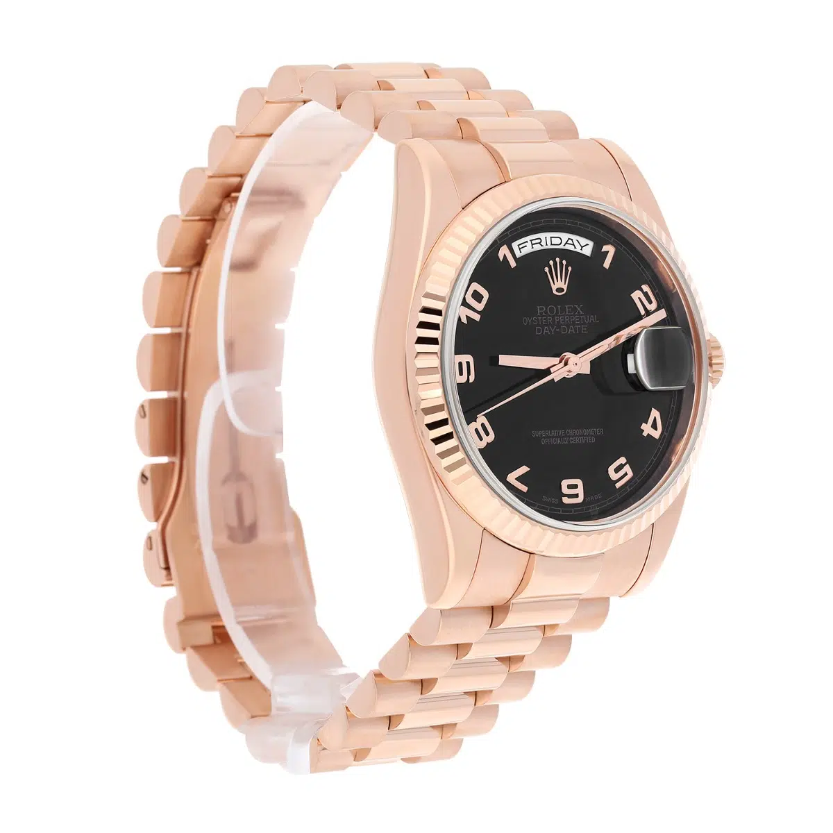Rolex Day-Date 36mm 118235-0018 Rose Gold Watch with Presidential Band Black Dial – image 6