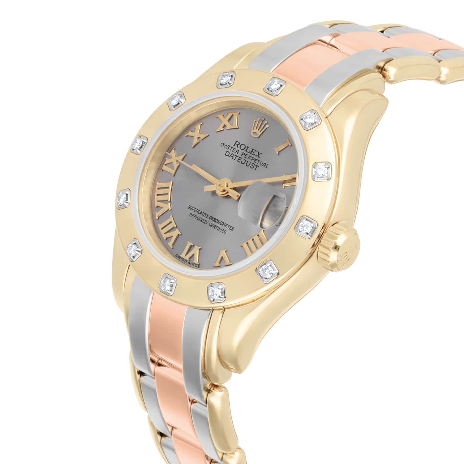 Rolex Lady-Datejust Tridor Pearlmaster 18K Rose/Yellow/White Gold 29mm Ladies Box Papers 69318
