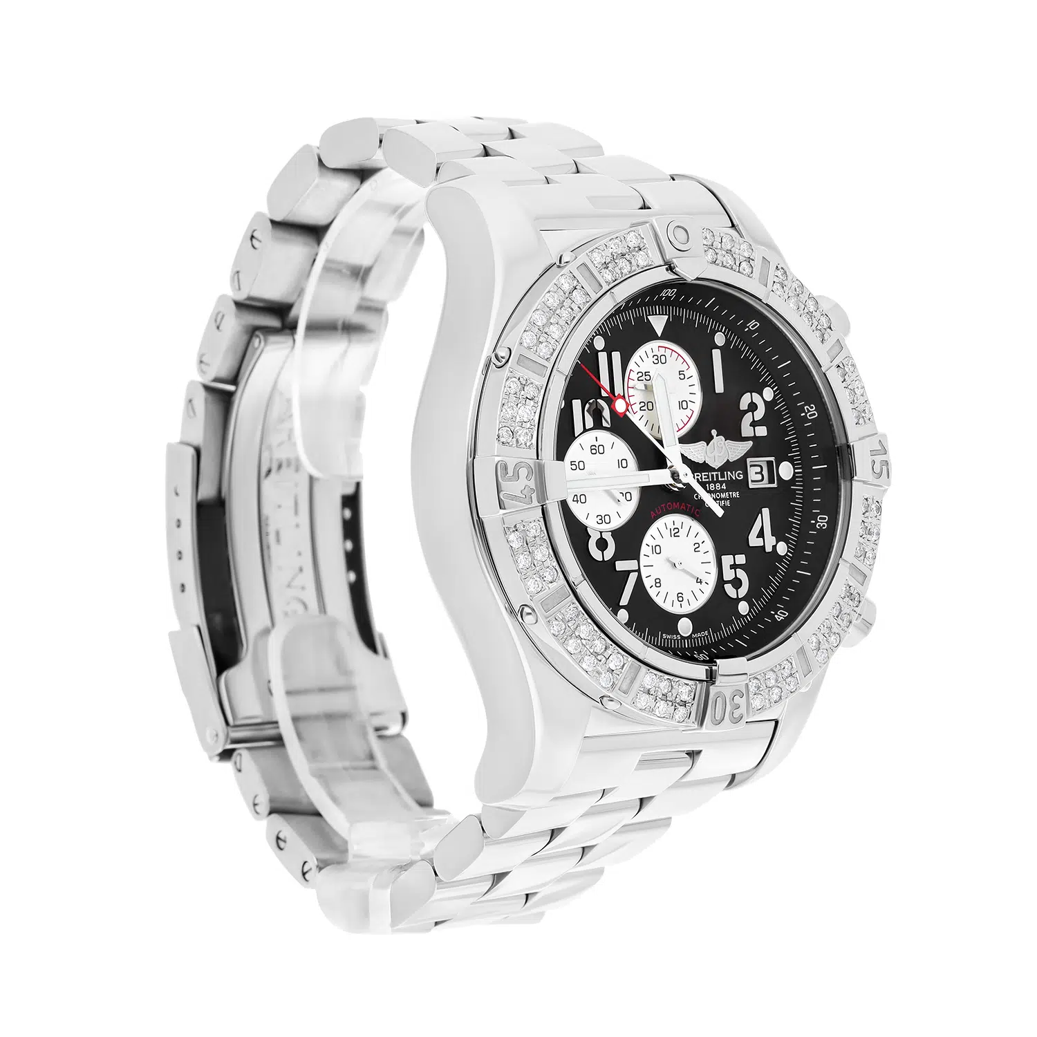 Breitling Super Avenger SS Chronograph Black Arabic 48mm Diamond Bezel A13370 – image 4