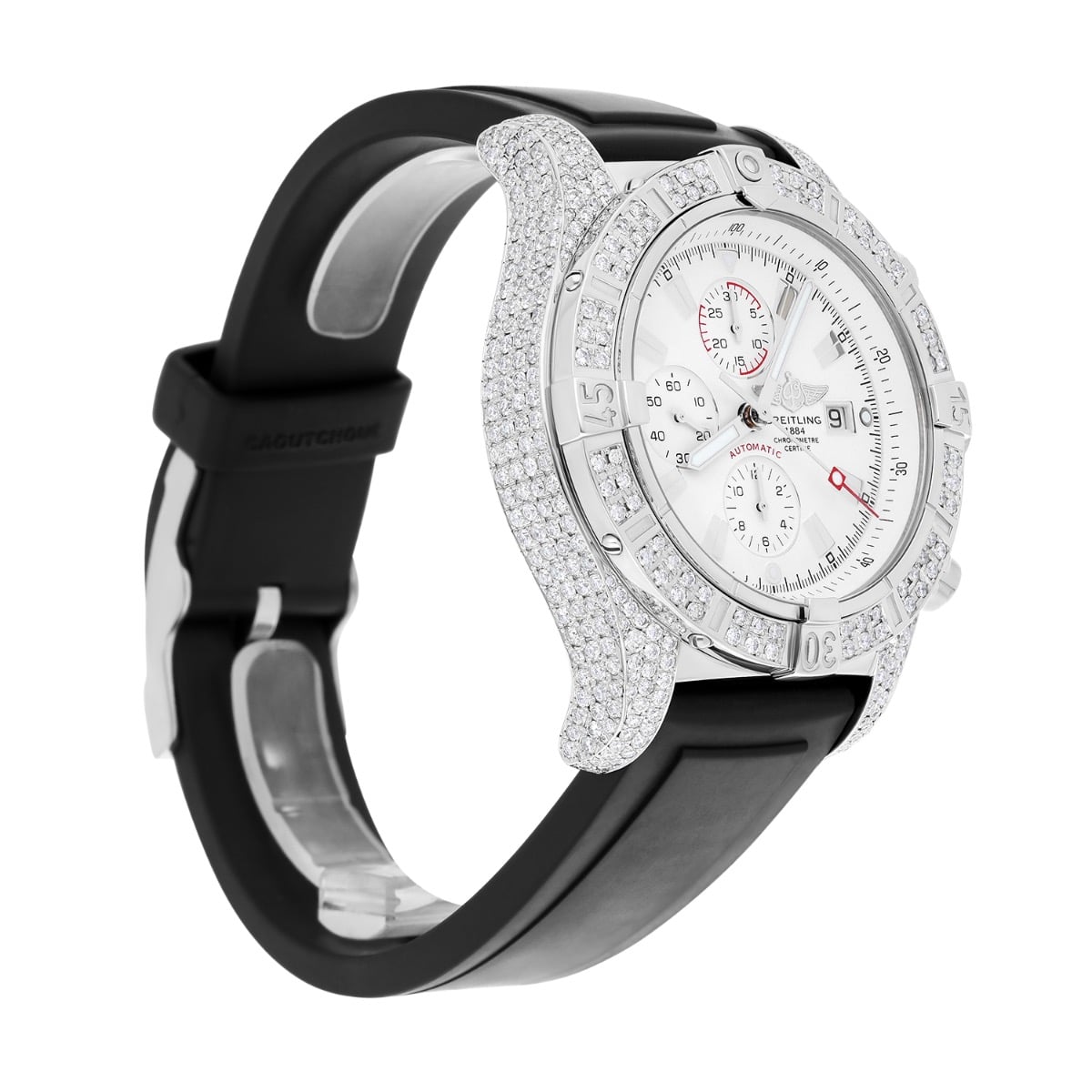 Breitling Super Avenger White Dial A13370 Stainless Steel Custom Diamond Watch