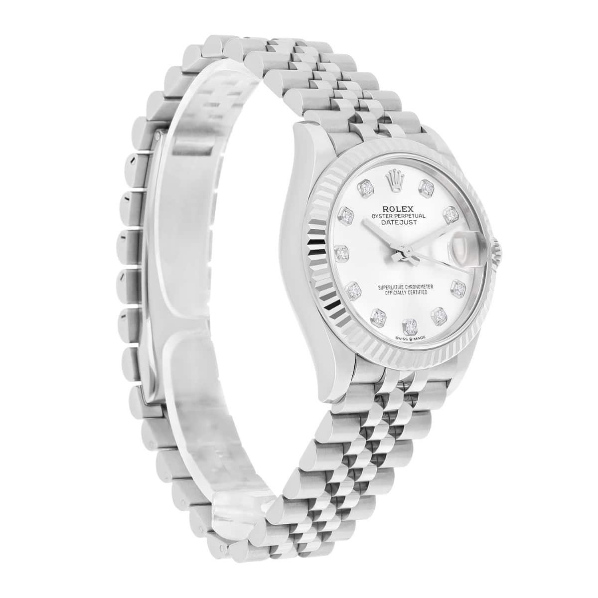 Rolex Datejust Ladies 278274 31mm Silver Diamond Dial Fluted Bezel Jubilee Band