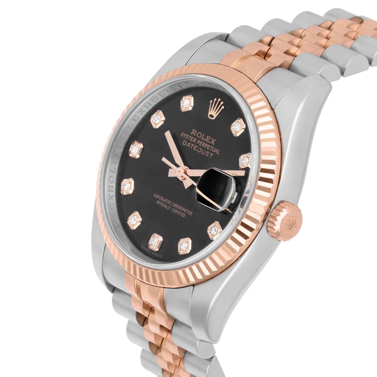 Rolex Datejust 36mm 116231 Black Diamond Dial Rose Gold & Stainless Steel Watch