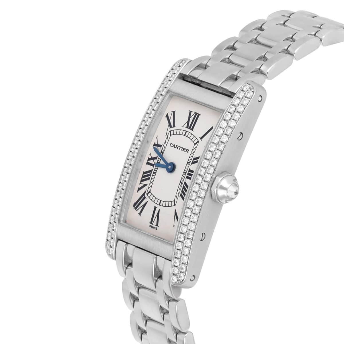 Cartier Tank Americaine Small Quartz 18k White Gold Ladies Diamond Watch