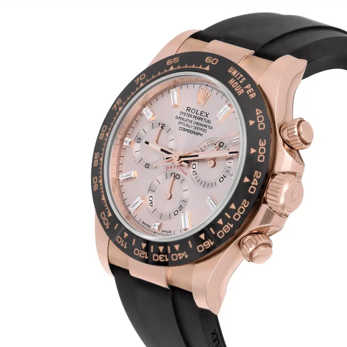 Rolex Daytona Rose Gold Sunburst Baguette Dial Oysterflex 116515LN Complete – image 3