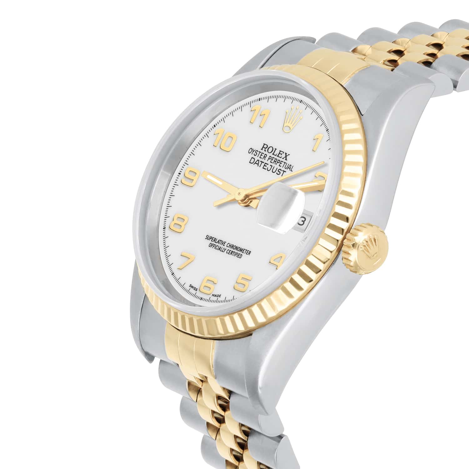 Rolex Datejust 36mm Two Tone White Arabic Dial Jubilee 16233 Circa 2000