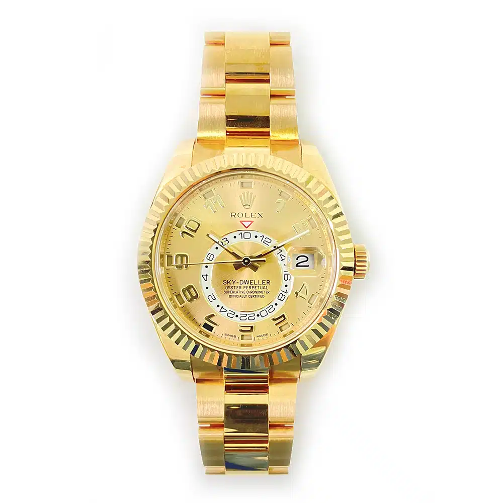 Rolex Sky-Dweller 42mm 326938 Oyster Yellow Gold Watch Champagne Arabic Dial 2014 – image 2