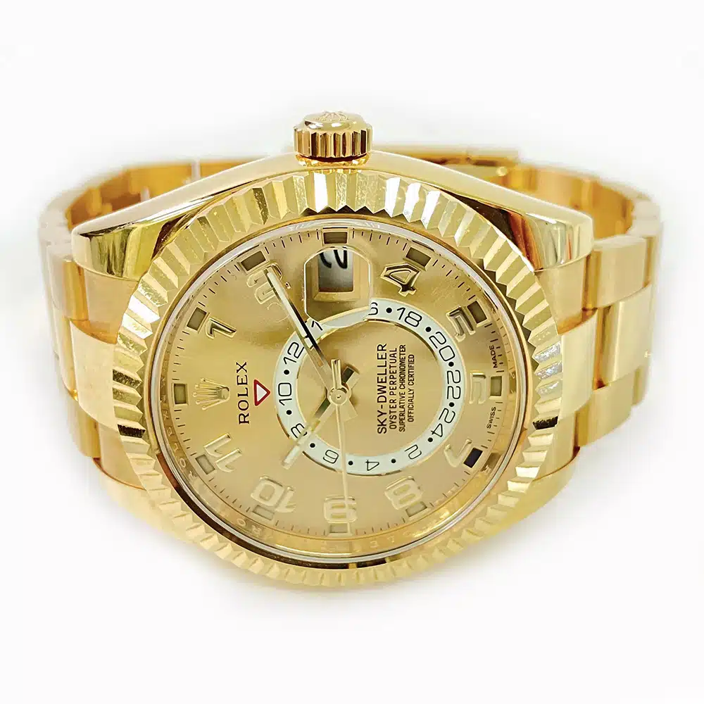 Rolex Sky-Dweller 42mm 326938 Oyster Yellow Gold Watch Champagne Arabic Dial 2014 – image 3