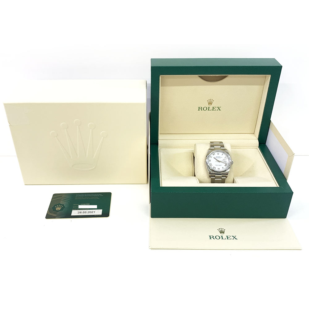 Rolex Datejust 36mm 126200 White Roman Dial Oyster Steel Watch 2021