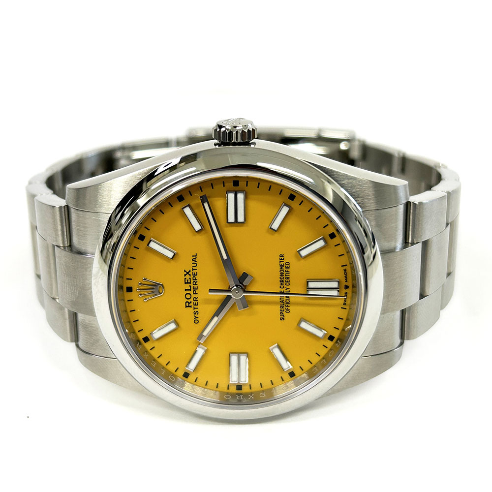 Rolex Oyster Perpetual 41mm 124300-0004 Stainless Steel Watch Yellow Index Dial 2021