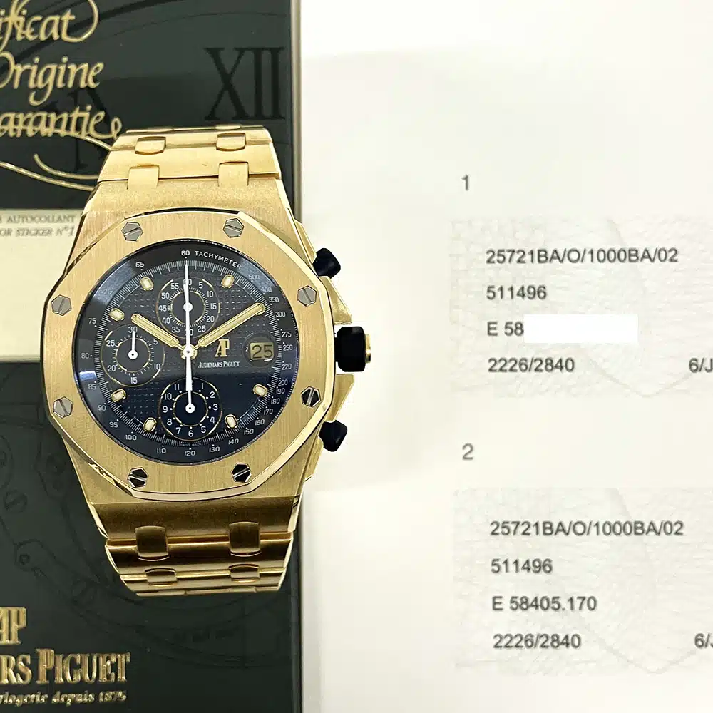 Audemars Piguet Royal Oak Offshore Chronograph 42mm 25721BA.OO.1000BA.02 Yellow Gold with Blue Dial Watch – image 3