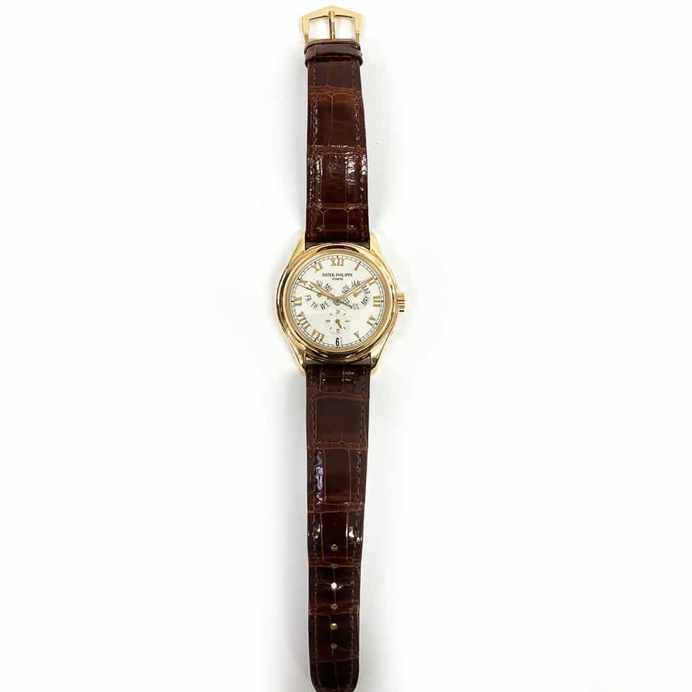 Patek Philippe Annual Calendar 5035R-001 Rose Gold With Brown Leather Watch Silver Dial 1997