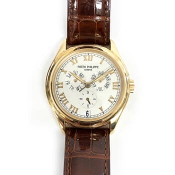 Patek Philippe Annual Calendar 5035R-001 Rose Gold With Brown Leather Watch Silver Dial 1997