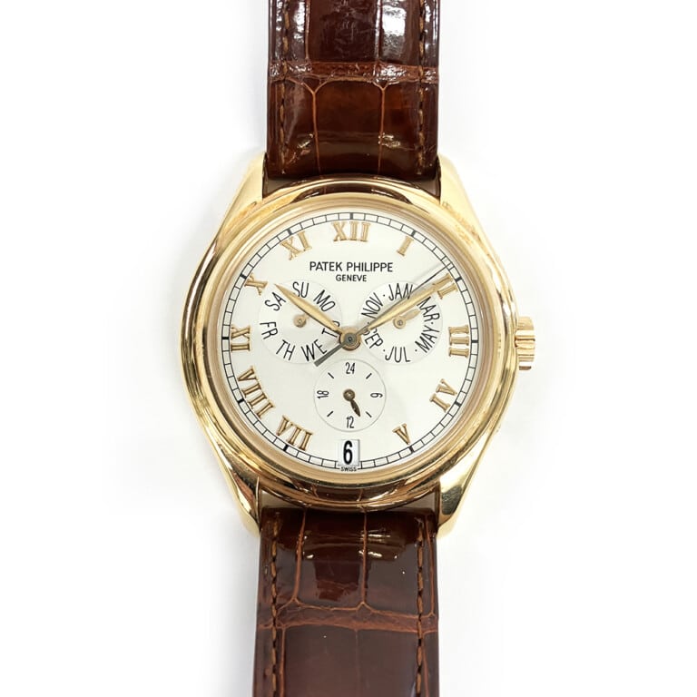 Patek Philippe Annual Calendar 5035R-001 Rose Gold With Brown Leather Watch Silver Dial 1997
