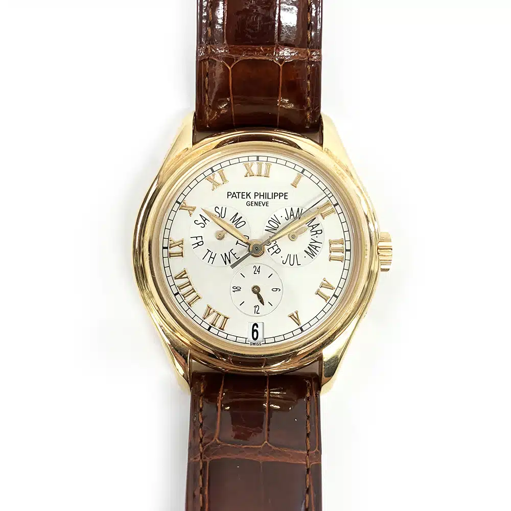 Patek Philippe Annual Calendar 5035R-001 Rose Gold With Brown Leather Watch Silver Dial 1997