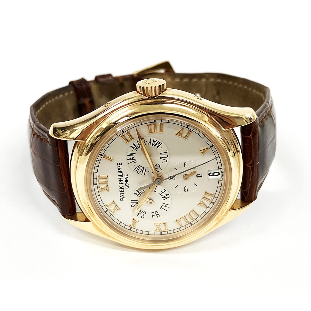 Patek Philippe Annual Calendar 5035R-001 Rose Gold With Brown Leather Watch Silver Dial 1997