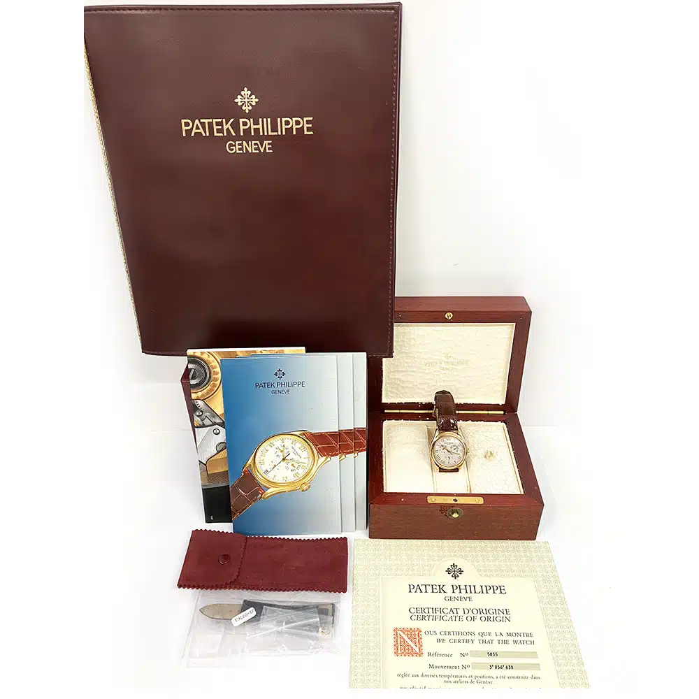 Patek Philippe Annual Calendar 5035R-001 Rose Gold With Brown Leather Watch Silver Dial 1997 – image 9