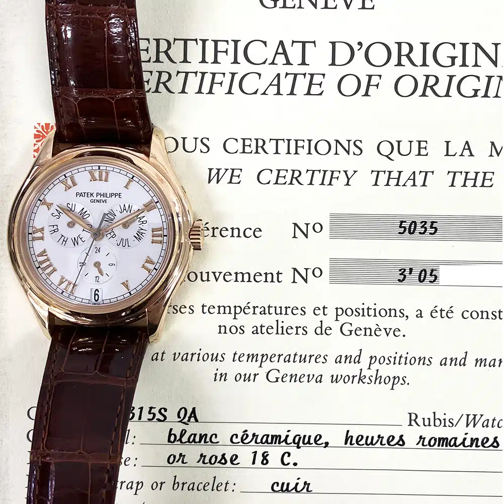 Patek Philippe Annual Calendar 5035R-001 Rose Gold With Brown Leather Watch Silver Dial 1997 – image 2