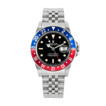 Rolex GMT-Master “Pepsi” 40mm 16750 Jubilee Stainless Steel Watch Black Dial