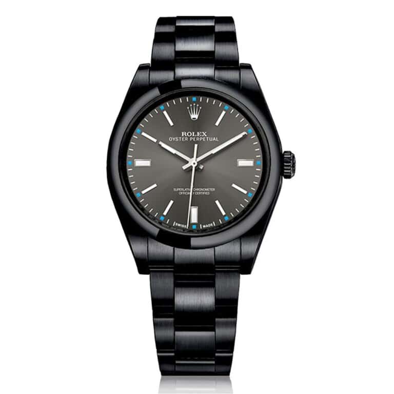 Rolex Oyster Perpetual Grey Dial Black PVD/DLC Coated Stainless Steel Watch 114300
