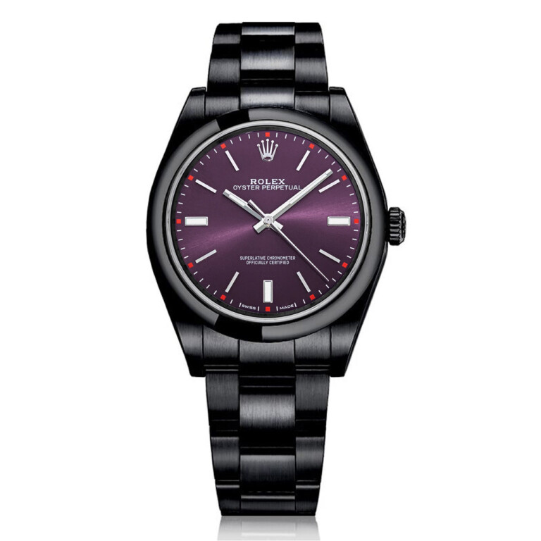 Rolex Oyster Perpetual Grape Dial Black PVD/DLC Coated Stainless Steel Watch 114300