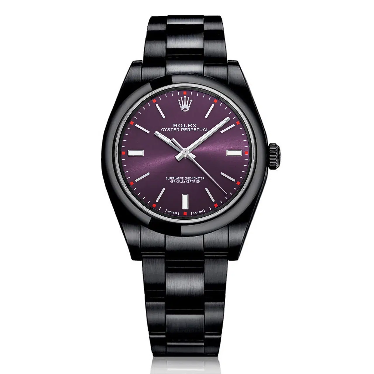 Rolex Oyster Perpetual Grape Dial Black PVD/DLC Coated Stainless Steel Watch 114300