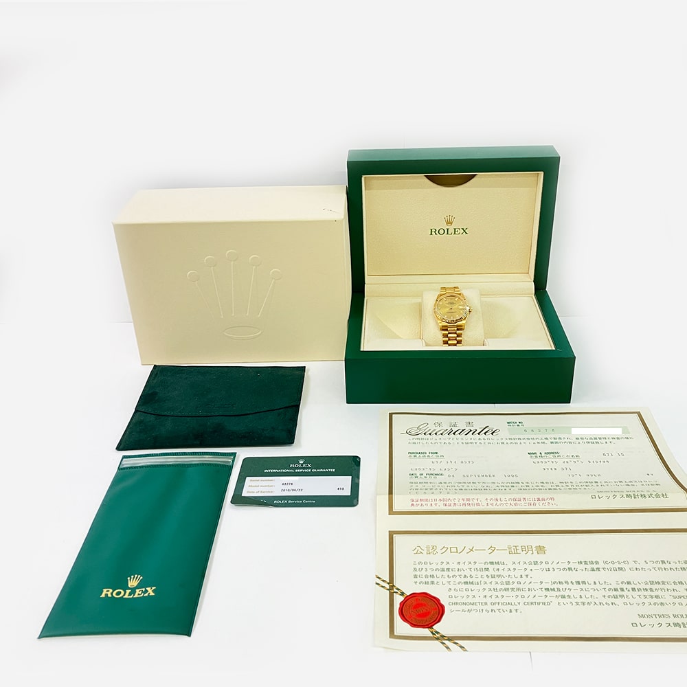 Rolex Datejust 31mm Presidential 68278 Yellow Gold Watch Champagne Diamond Dial 1995