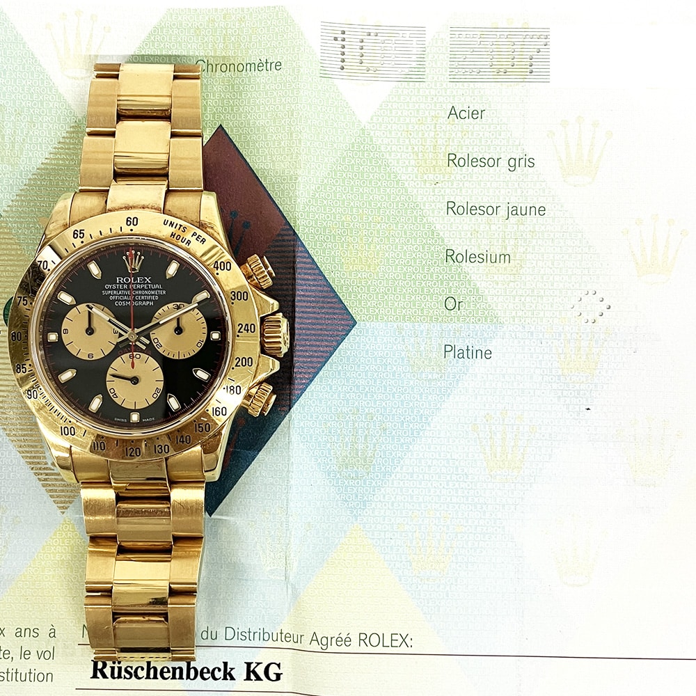 Rolex Daytona 116528 Black Paul Newman Cosmo Yellow Gold Oyster Bracelet Watch 2006