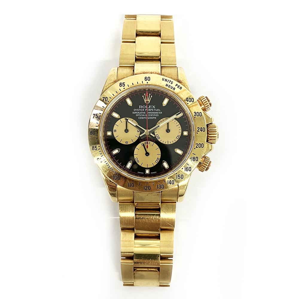 Rolex Daytona 116528 Black Paul Newman Cosmo Yellow Gold Oyster Bracelet Watch 2006