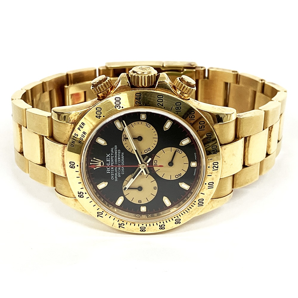 Rolex Daytona 116528 Black Paul Newman Cosmo Yellow Gold Oyster Bracelet Watch 2006