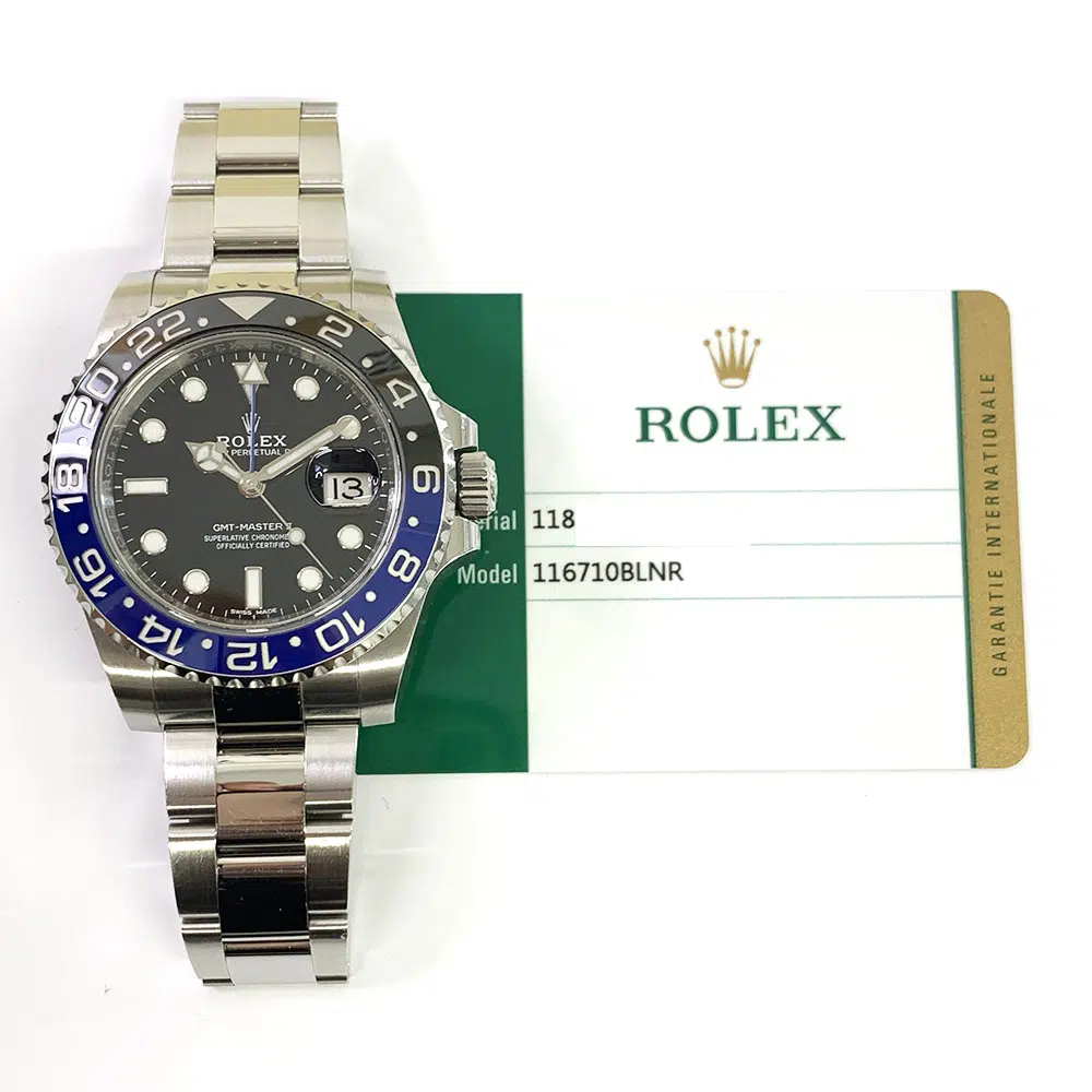Rolex GMT-Master II 116710BLNR Batman, Oyster bracelet, dial detail