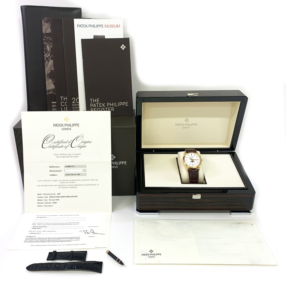 Patek Philippe Complications Annual Calendar 38.5mm 5396R-011 Rose Gold with Brown Leather Watch Silver Dial 2015