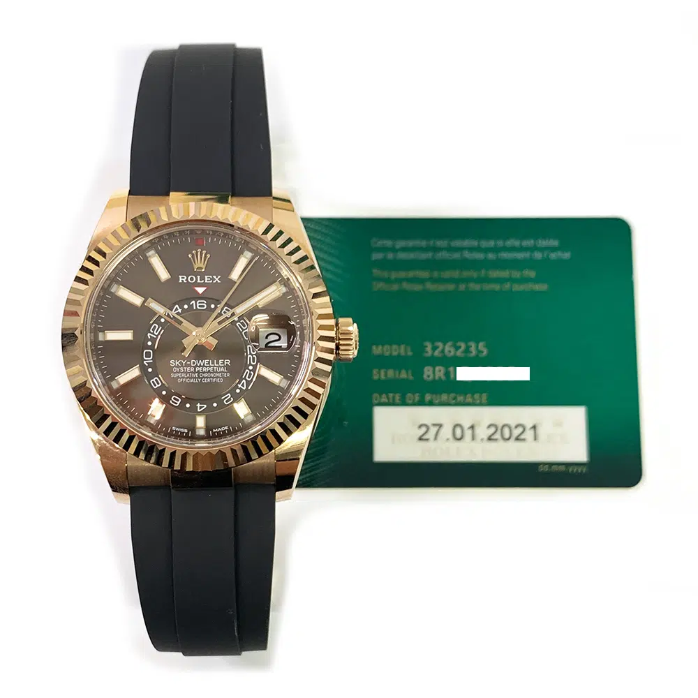 Rolex Sky-Dweller 326235 Rose Gold With Black Rubber Watch Chocolate Dial 2021 MINT – image 2