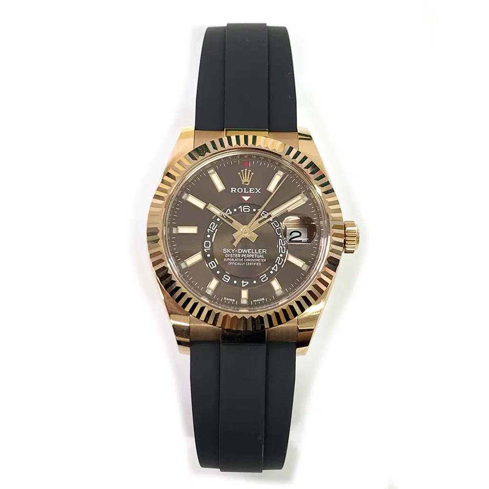 Rolex Sky-Dweller 326235 Rose Gold With Black Rubber Watch Chocolate Dial 2021 MINT – image 3